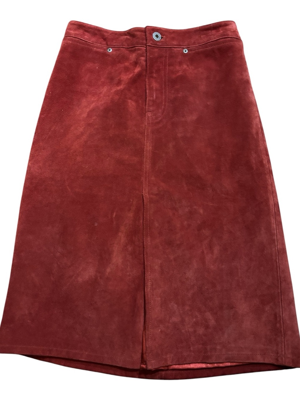 GAP Vintage Women’s Red/Orange Suede Pencil Skirt Front Slit Preowned - Picture 2 of 4